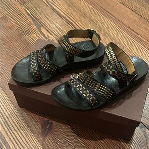Calleen Cordero | Embossed Leather studded sandals-black-size 6